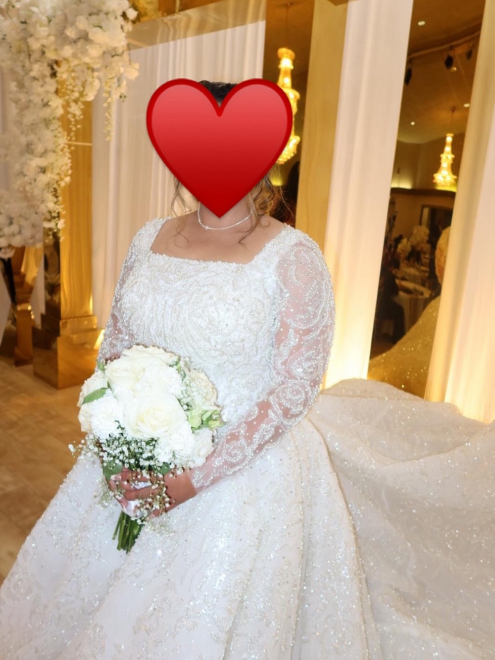 Beaded Long-Sleeve Bridal Gown in White